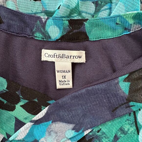 Croft & Barrow Blue Abstract Floral Top Short Sleeve Blouse Size 1X - Picture 7 of 9